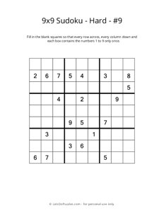 9x9 Sudoku - Hard - #9