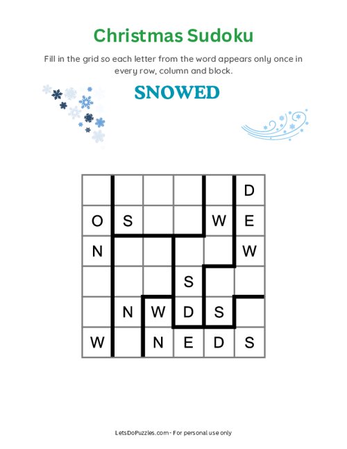 Christmas Word Sudoku - Snowed