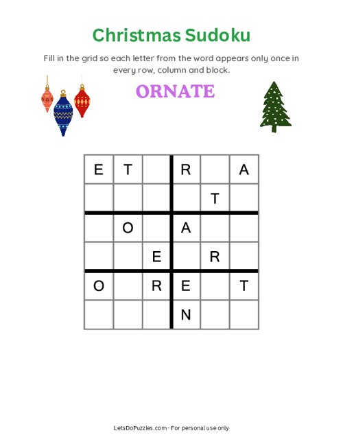 Christmas Word Sudoku - Ornate