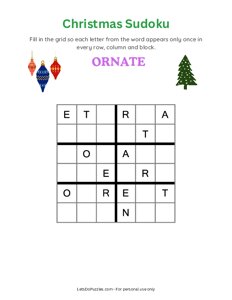 Christmas Word Sudoku - Ornate