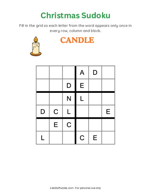 Christmas Word Sudoku - Candle