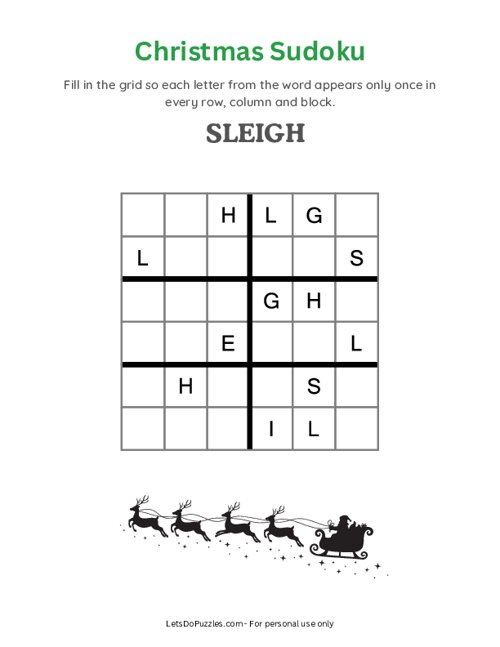 Christmas Word Sudoku - Sleigh