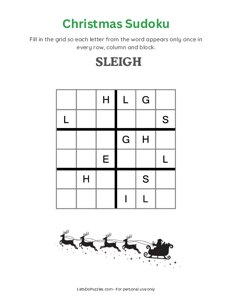 Christmas Word Sudoku - Sleigh