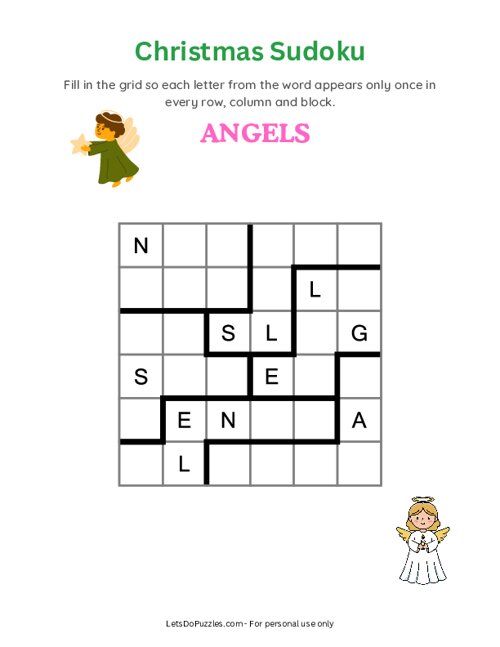 Christmas Word Sudoku - Angels