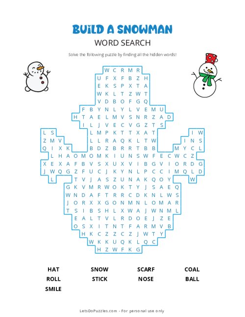 Build a Snowman Word Search