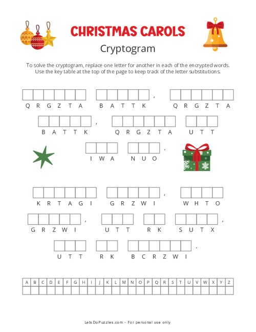 Christmas Carols Cryptogram