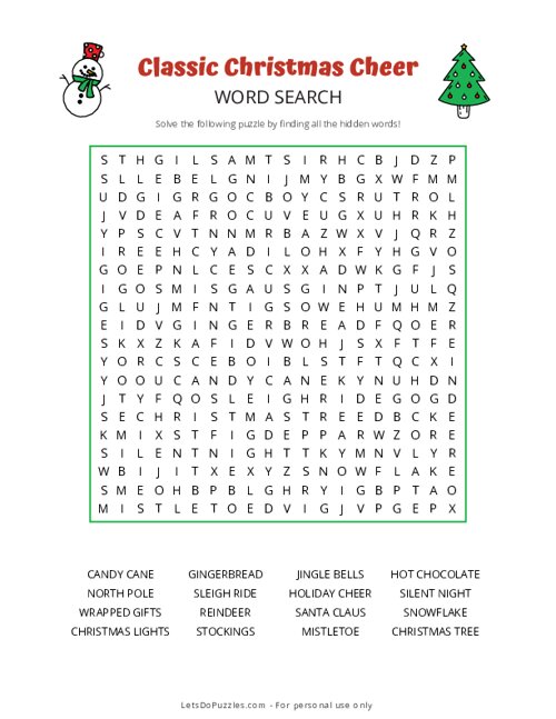 Classic Christmas Cheer Word Search