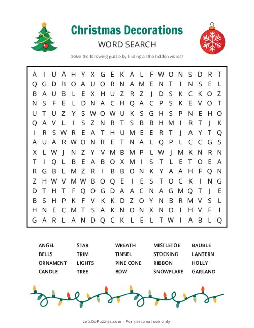Christmas Decorations Word Search