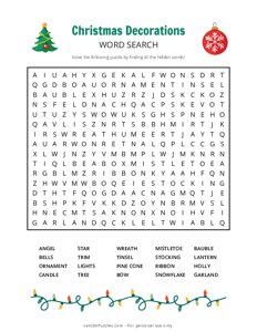 Christmas Decorations Word Search