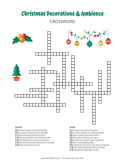Christmas Decorations & Ambience Crossword