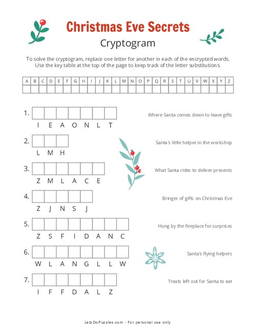 Christmas Eve Secrets Cryptogram