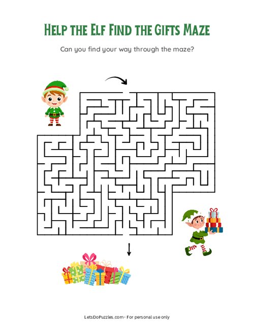Help the Elf Find the Gifts Maze