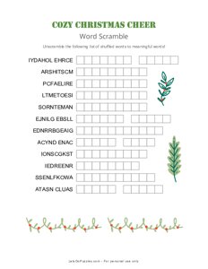 Cozy Christmas Cheer Word Scramble