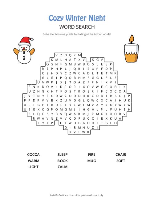 Cozy Winter Night Word Search