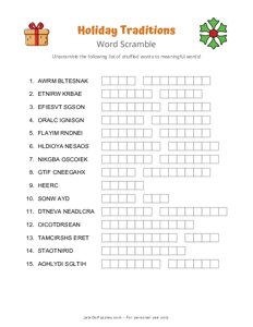 Holiday Traditions Word Scramble