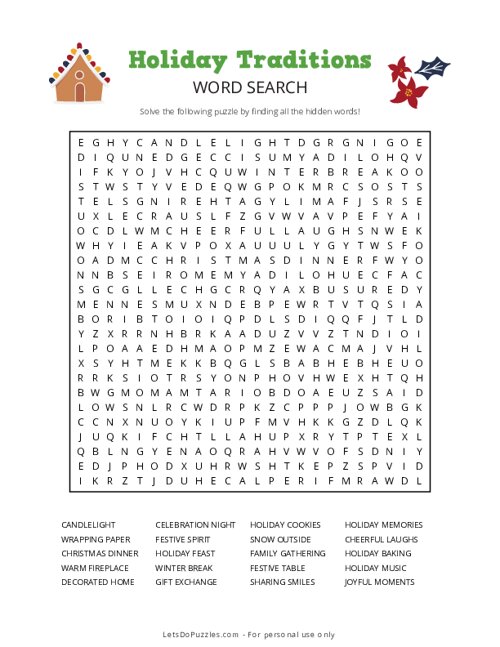 Holiday Traditions Word Search