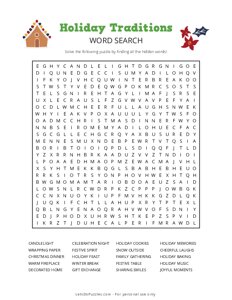 Holiday Traditions Word Search