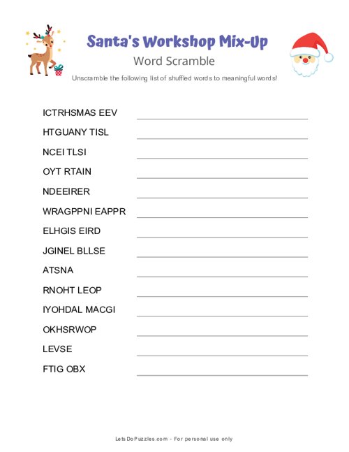 Santas Workshop Mix-Up Word Scramble