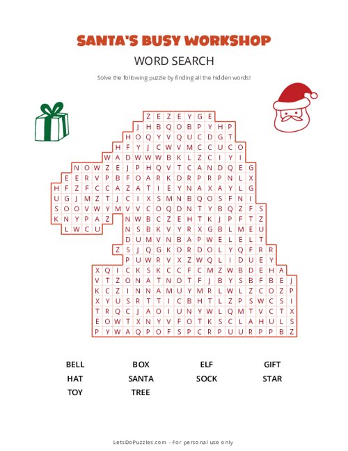 Santas Busy Workshop Word Search