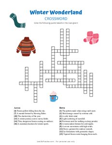 Winter Wonderland Christmas Crossword