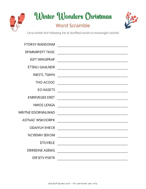 Winter Wonders Christmas Word Scramble