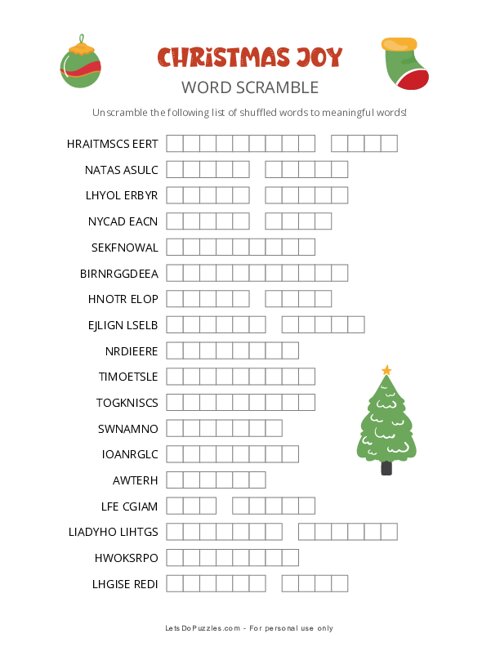 Christmas Joy Word Scramble
