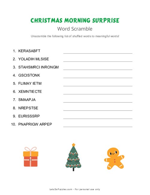 Christmas Morning Surprise Word Scramble