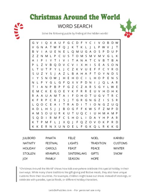 Christmas Around the World Word Search