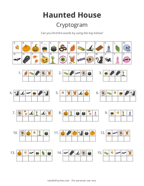 Haunted House Halloween Picture Cryptogram