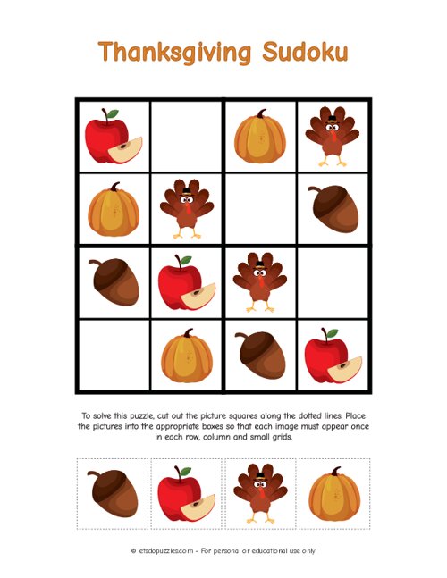 Thanksgiving Sudoku with Pictures