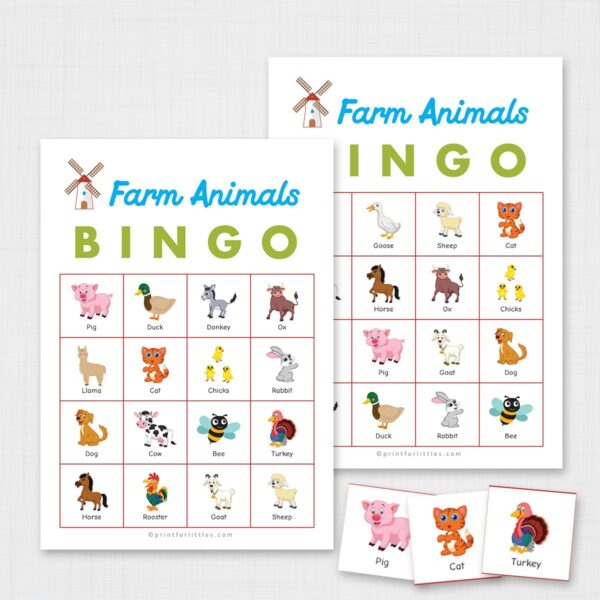 Printable Farm Animals Bingo Game CArds