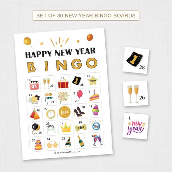 Printable New Year Bingo Game Cards