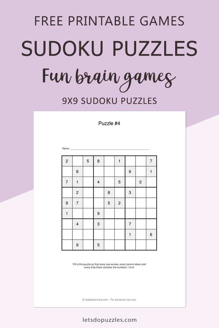 Printable Sudoku Puzzles for Kids