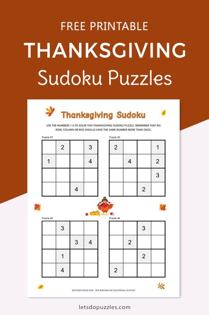 Free Printable Thanksgiving Sudoku Puzzles