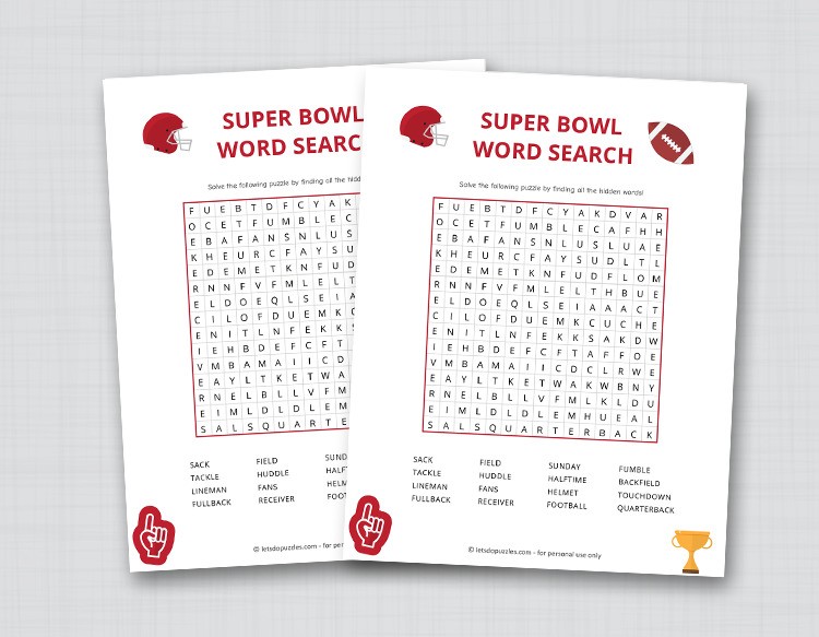 Superbowl Word Search Puzzles