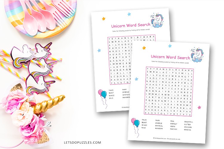 Unicorn Word Search for Kids