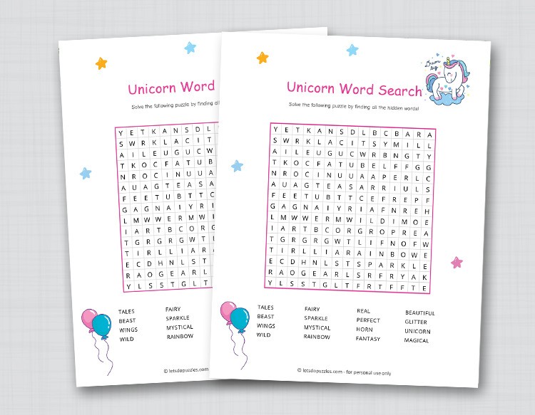 printable unicorn word search