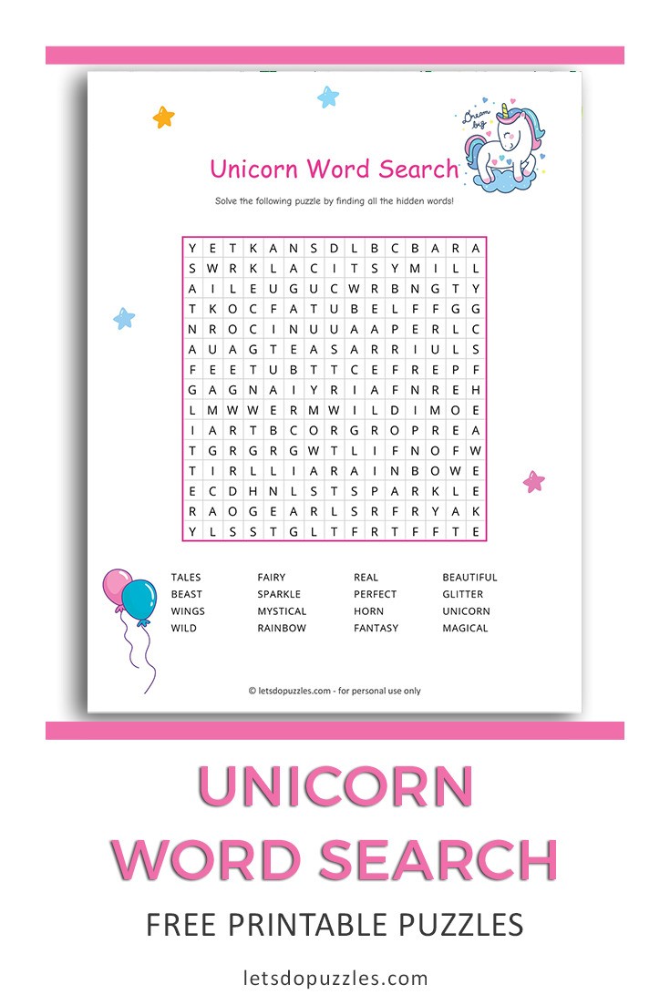 Unicorn Word Searches for Kids