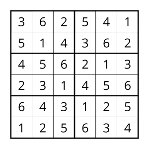 6x6 sudoku puzzle solved