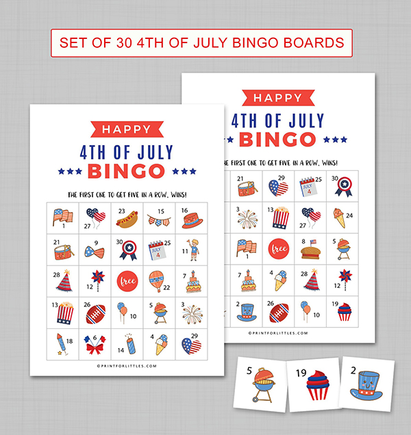 4th of July Bingo Game Cards