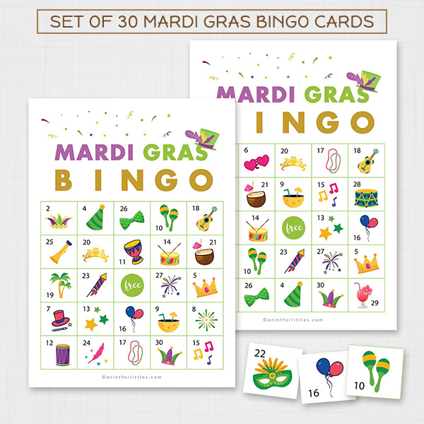 Printable Mardi Gras Bingo for Kids