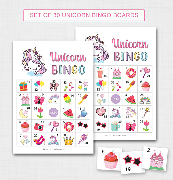Unicorn Bingo Game Cards for Kids